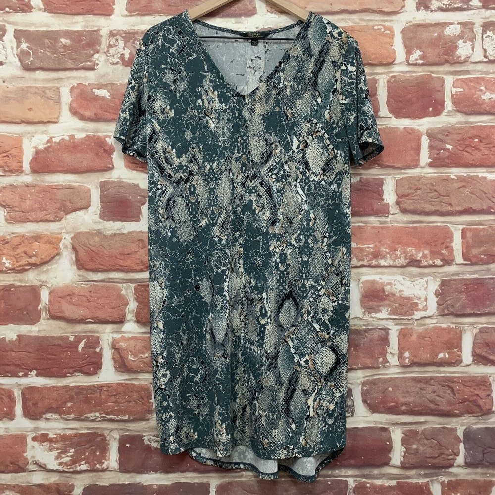 Christian Siriano Dress Women's Large Gray Multicolor Snakeskin Short Sleeve